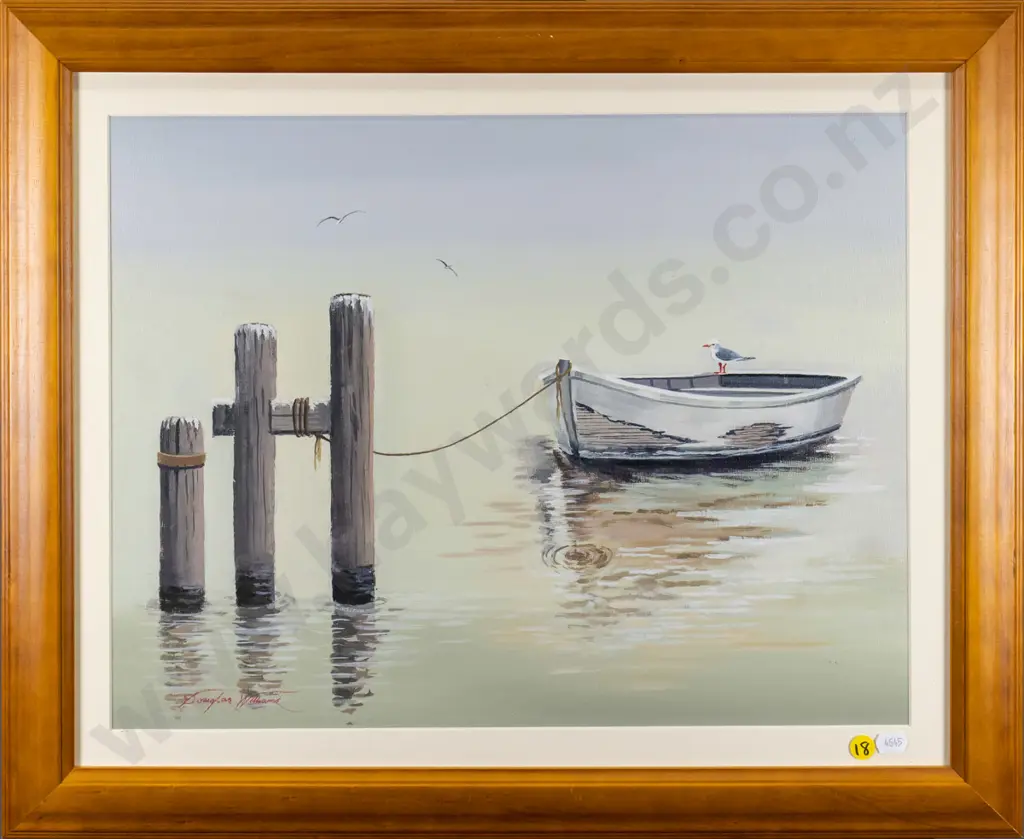 Douglas Williams - framed acrylic - seagull and dinghy H-350 W-440 Image 1++