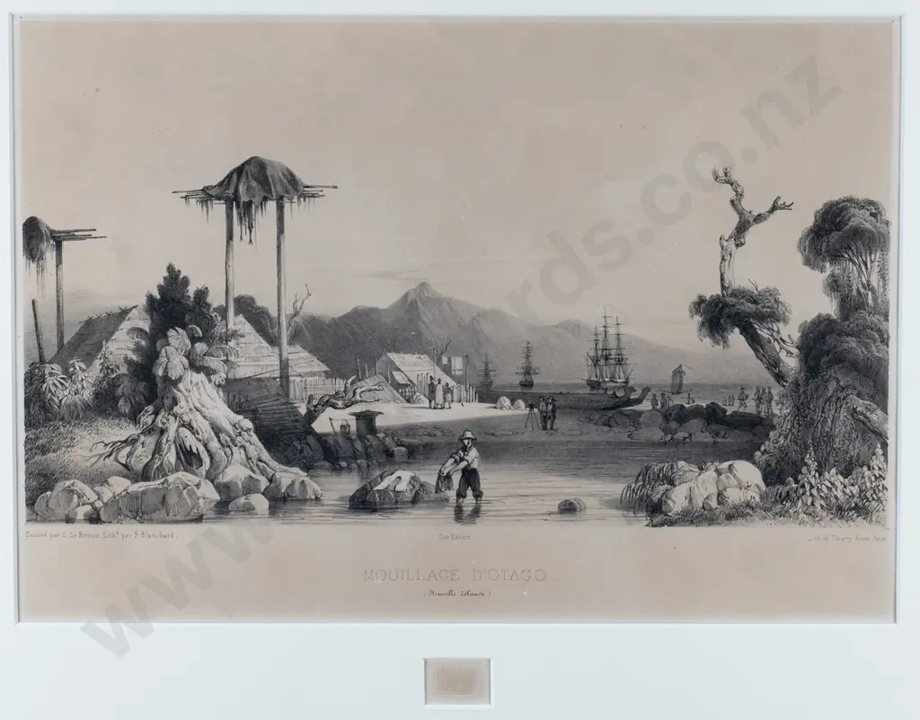 framed vitage print "Mouillage D'Otago" H-220 W-300 Image 1++