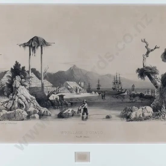 framed vitage print "Mouillage D'Otago" H-220 W-300
