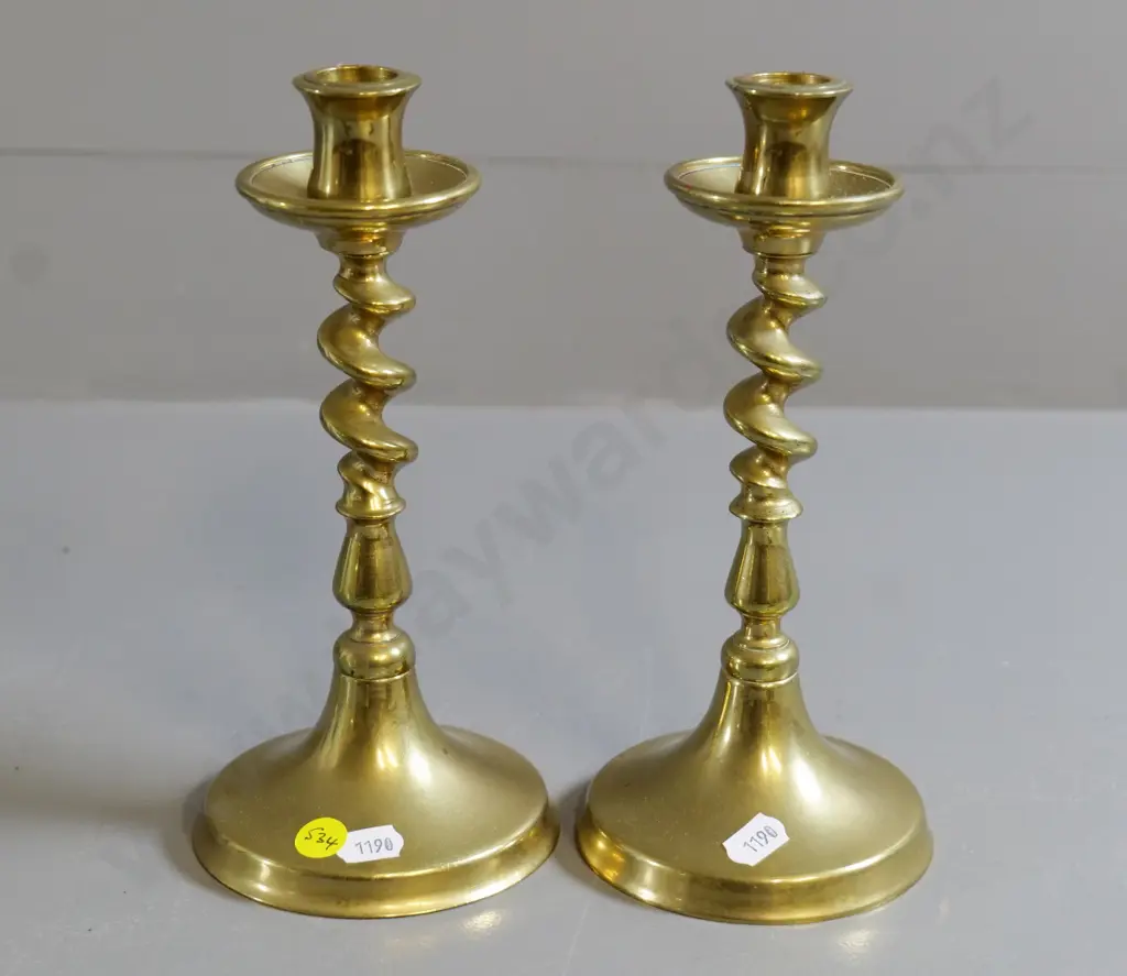 pair of brass barley twist candlesticks H-220 Diameter 100 at base Image 1++