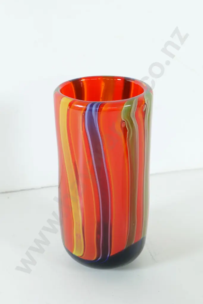 heavy art glass vase - multi-colour vertical stripes H-260 Image 1++
