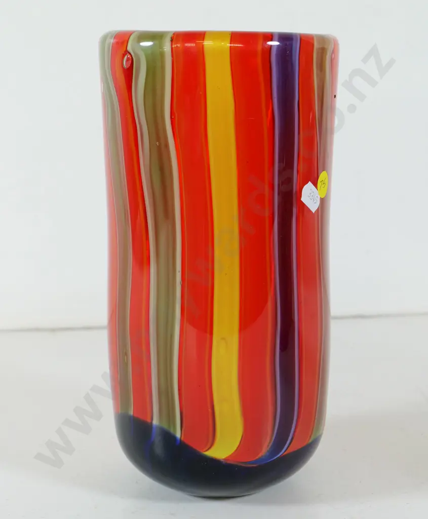 heavy art glass vase - multi-colour vertical stripes H-260 Image 1++