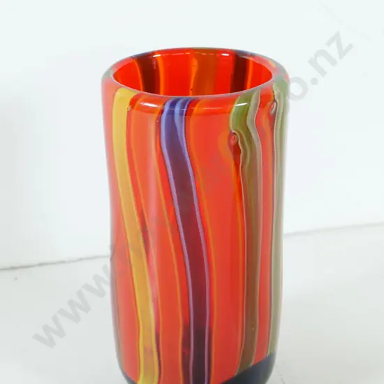 heavy art glass vase - multi-colour vertical stripes H-260