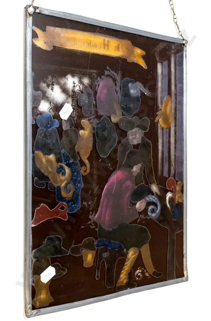 leadlight painted glass picture - Dutch hat-maker scene "Der Hoedemaaker" JH-300 W-230 Image 1++