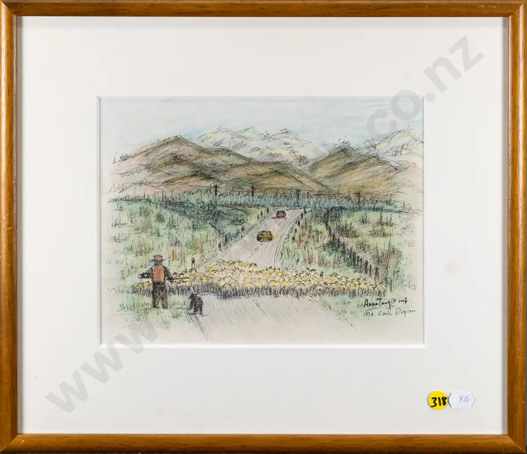 Anna Tang 2007 - framed ink and pencil "Mt Cook region" H-180 W-240 Image 1++