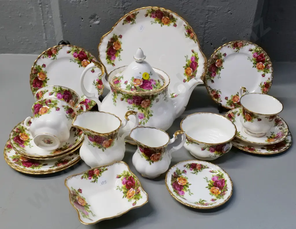collection of Royal Albert Old Country Roses teaware - 3 trios, 2 jugs, plates, teapot with small chip to lid, etc. Image 1++