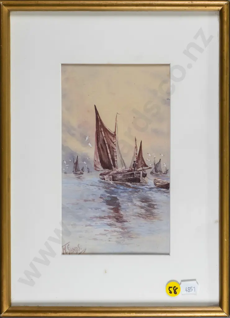 W Sands - framed watercolour - sailing boats H-170 W-100 Image 1++