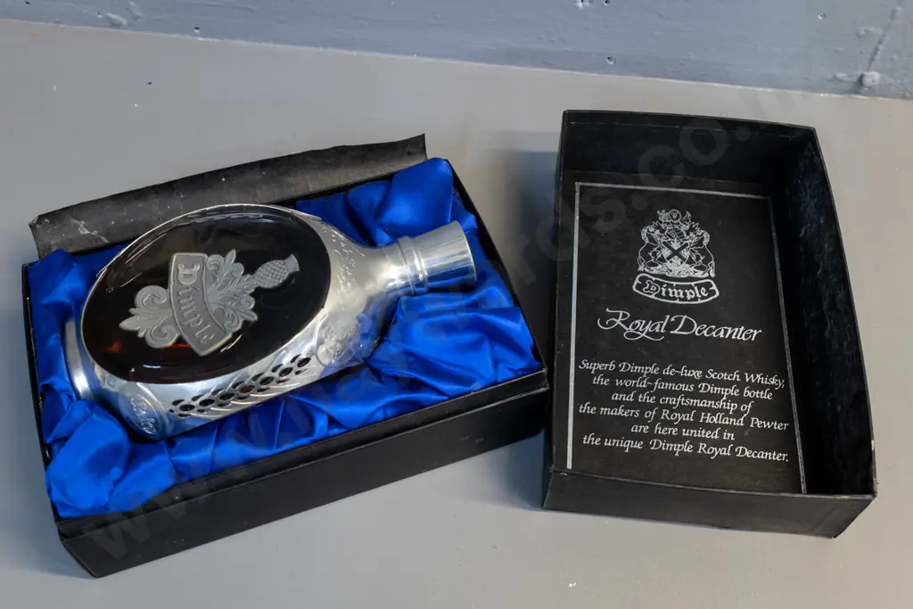 Dimple Royal Decanter Scotch whisky - pewter mounted 750ml bottle in presentation box, sealed bottle Image 1++