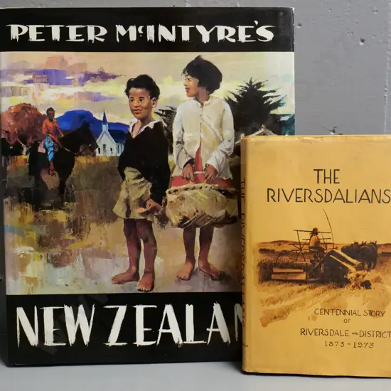 Peter McIntyre's New Zealand paintings and signed copy of Stan Slocombe's The Riversdalians