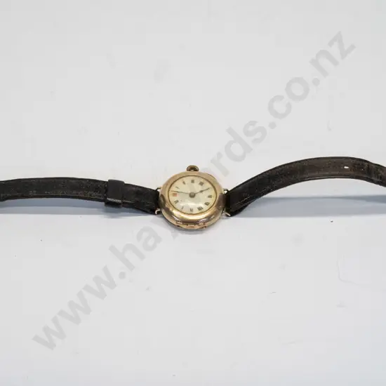 ladies gold watch stamped 375