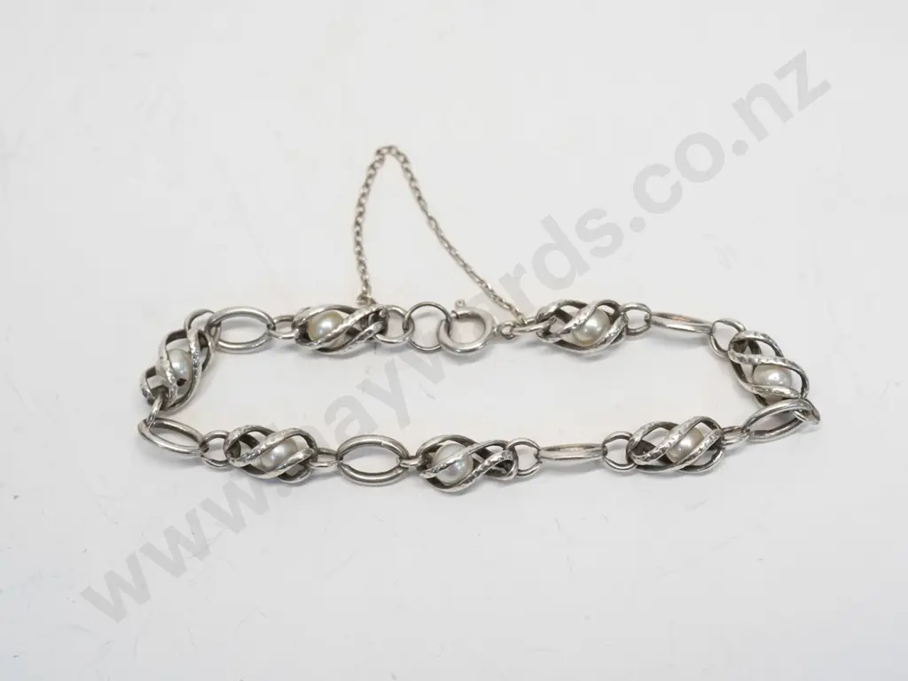 silver & pearl bracelet stamped sterling Image 1++