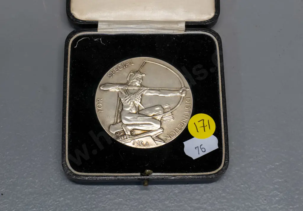 King's Trophy Competition (British) NRA Special Distinction medal in velvet lined leather covered case - medal D-50 Image 1++