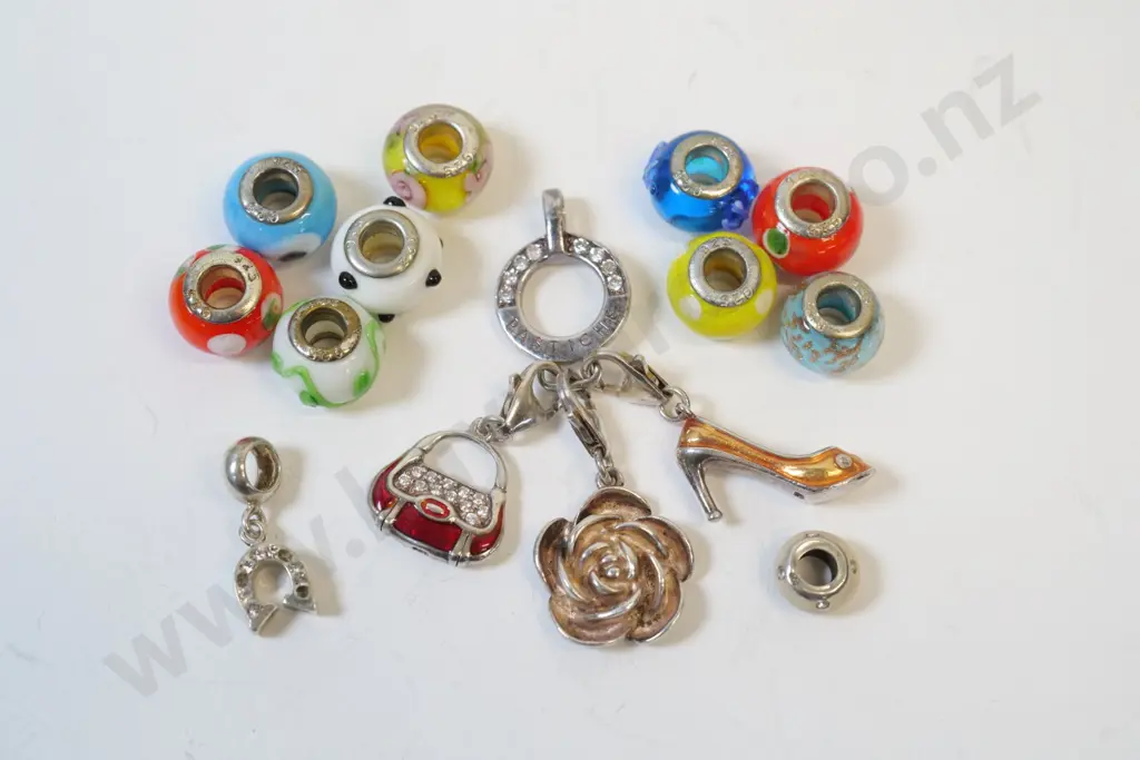various charms 10 ceramic & 5 silver  marked 925 Image 1++