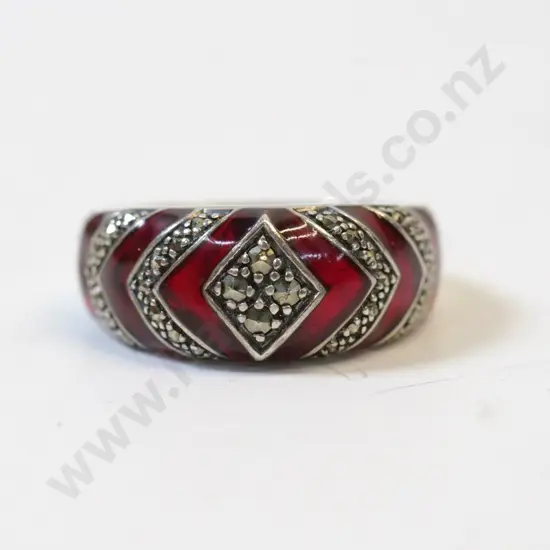 silver cz / red? dress ring