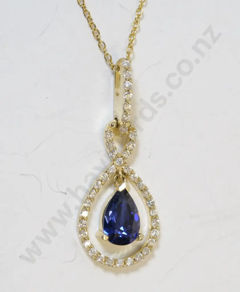 silver cz/sapphire necklace stamped 925 Image 1++
