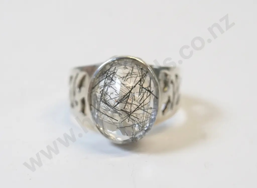 silver clear stone with black lines ring stamped 925 Image 1++