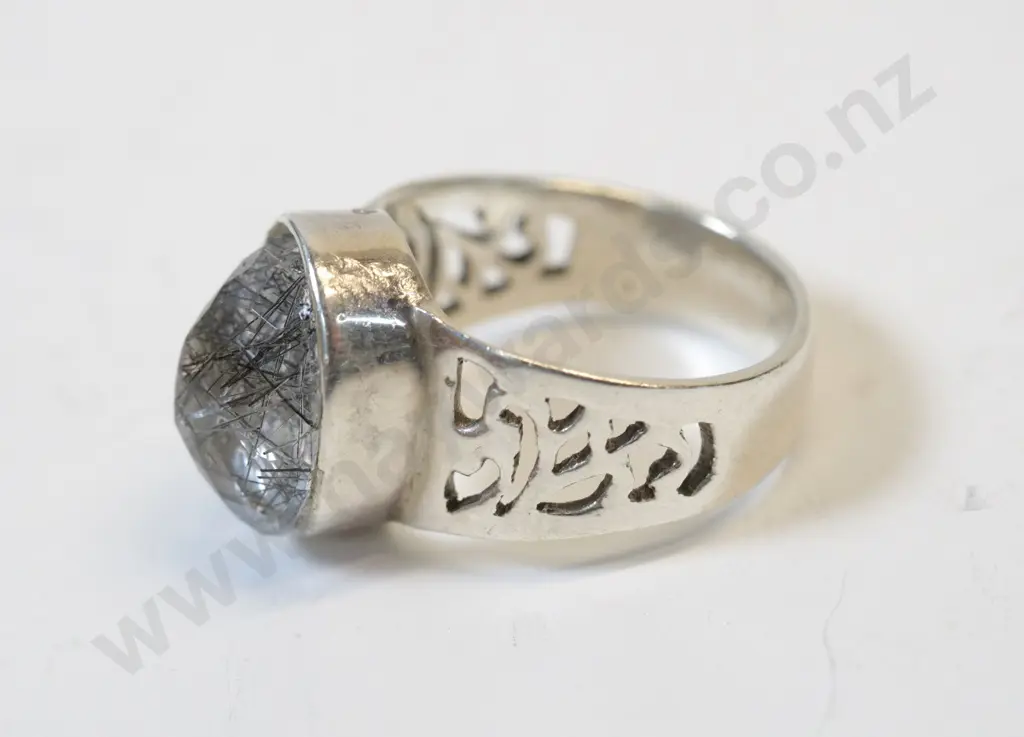 silver clear stone with black lines ring stamped 925 Image 1++