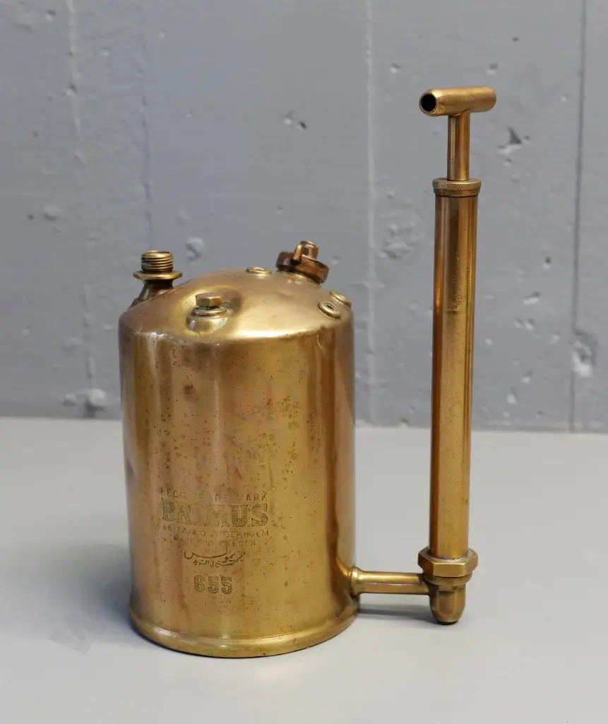 vintage Primus Sweden No. 655 brass blow lamp base - with pump handle H260 W-170 Image 1++