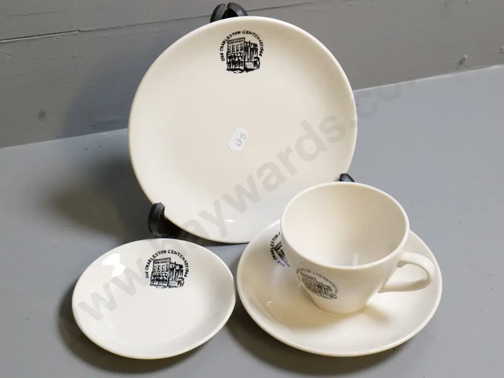 Crown Lynn trio and small dish - made for 1966 Charleston Centenary Image 1++