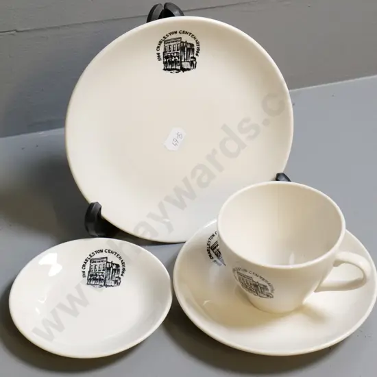 Crown Lynn trio and small dish - made for 1966 Charleston Centenary