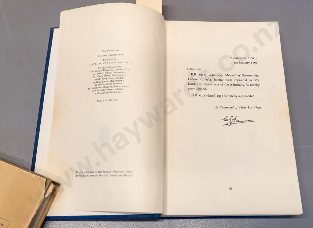 book: Admiralty Manual of Seamanship, Vol 1 - 1964. Some foxing, binding is loosening Image 1++