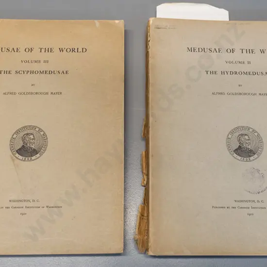 2 soft-cover books: Medusae of the World, Vol. II and III only, A.G. Mayer, 1910 - wear & tear, ex-library