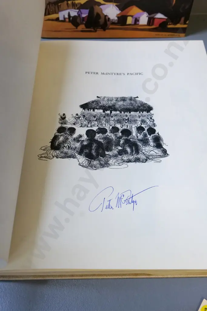 2 books - signed copy of Peter McIntyre's Pacific (tear to dust jacket) & Colin Wheeler's Historic Sheep Stations of NZ Image 1++