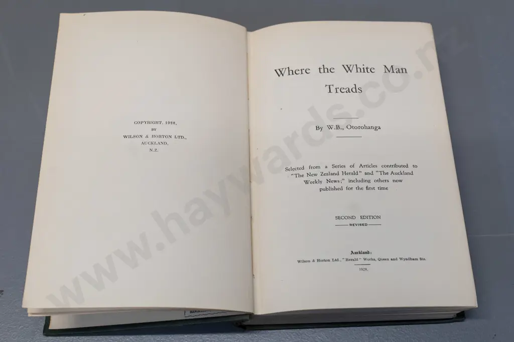book: Where the White Man Treads - Across the Pathway of the Maori, 1928, "WB" Otorohanga Image 1++