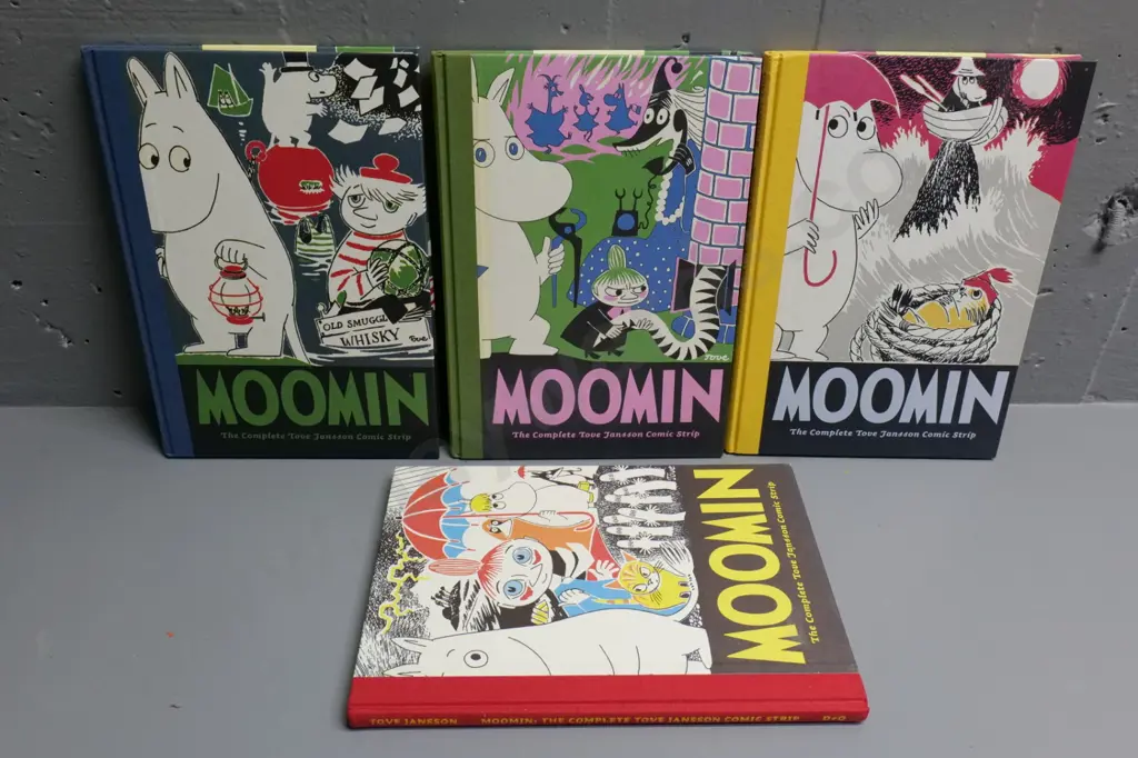 4 decorative cloth hard-bound books - Tove Jansson - Moomin comic strip Volumes 1-4, pub 2006-2009 Drawn & Quarterly Image 1++