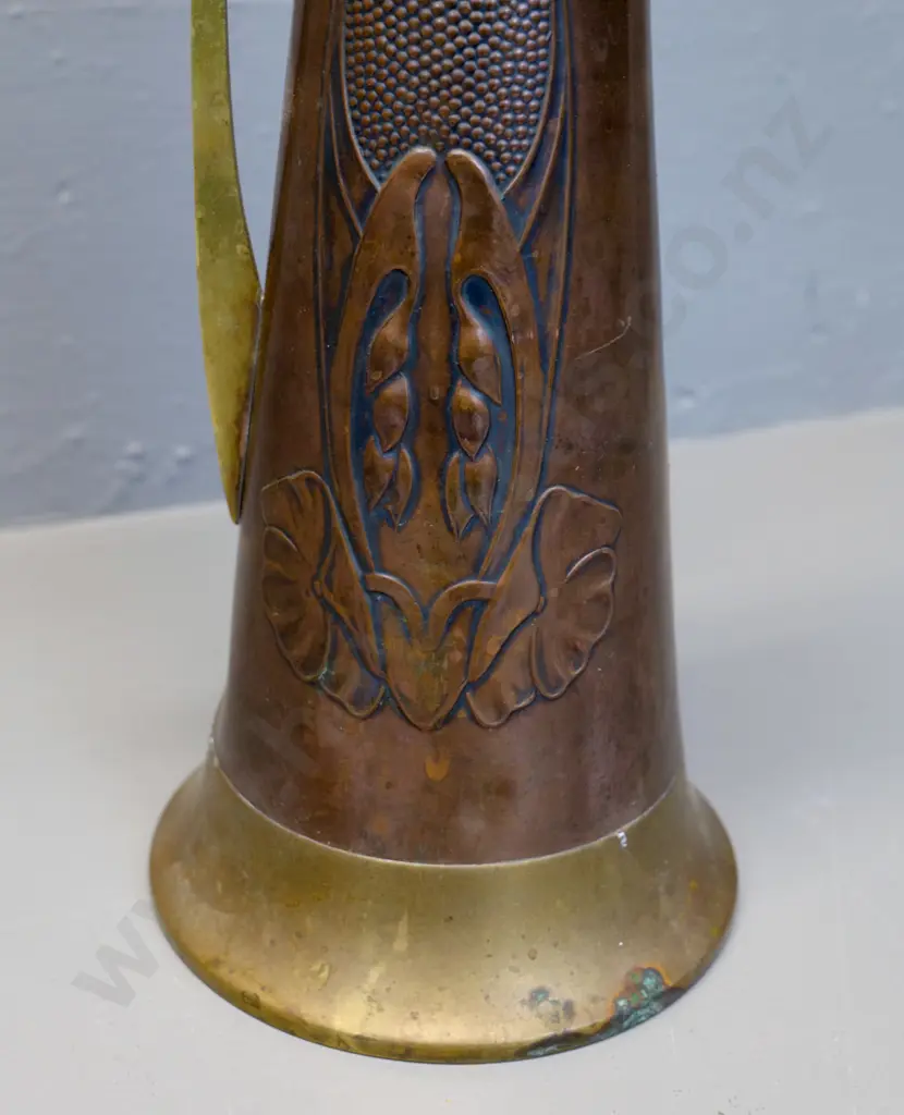 restorer's "Beldray" England art nouveau copper and brass vase, one handle off, has had poor repair H-310 Image 1++