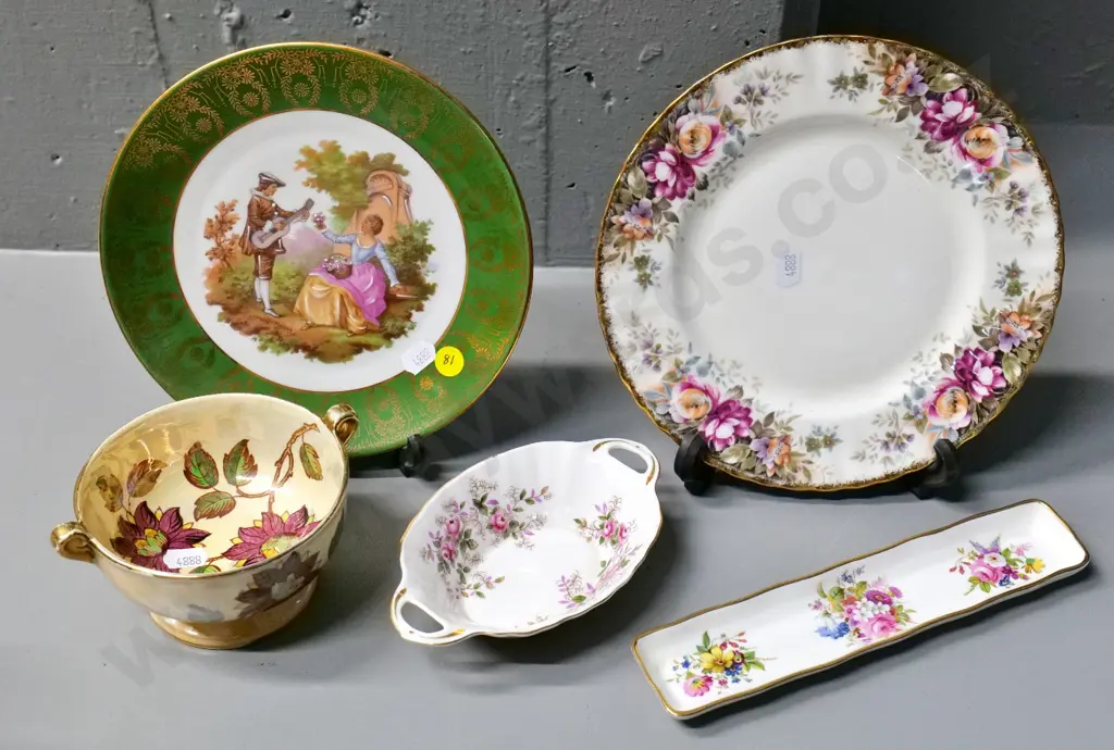 Royal Albert plate D-210 & sweet dish, Hammersley mint dish, Maling lustre bowl and a Limoges plate, Image 1++