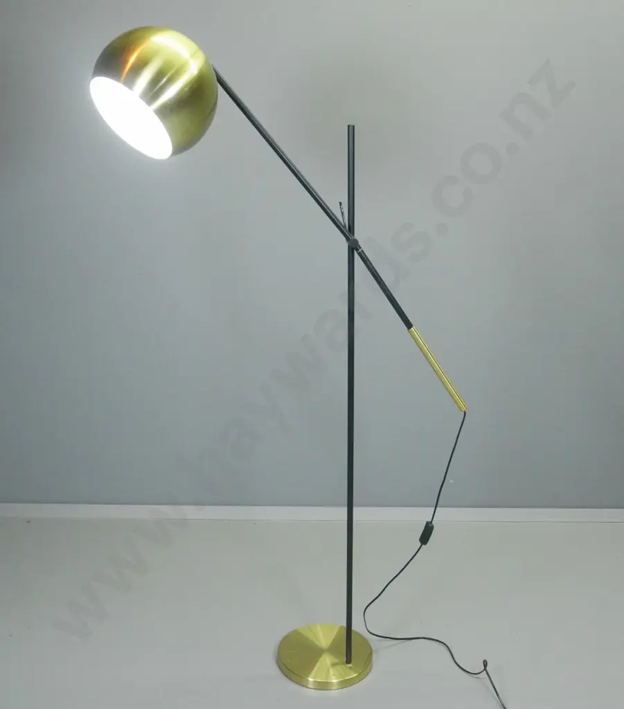contemporary tilt-adjustable standard lamp spun metal w/black and brass finish H-1580 Shade D-250 Image 1++