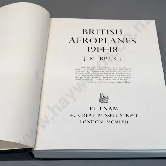 slip-cased book: British Aeroplanes 1914-1918 - JM Bruce. Pub Putnams, 1957 - has inscription, wear to slip-case