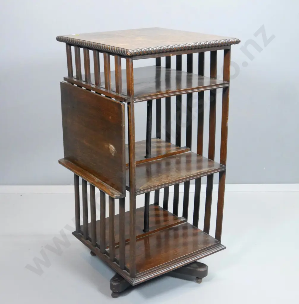 oak swivel 2-sided bookcase / music stand with drop-down reading table flap - split and marks to top H1060 W510 L540 Image 1++
