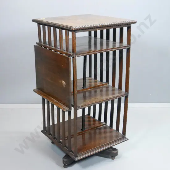 oak swivel 2-sided bookcase / music stand with drop-down reading table flap - split and marks to top H1060 W510 L540