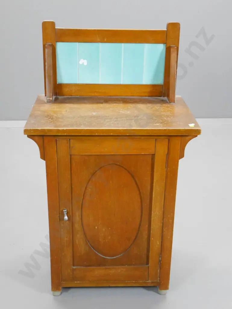 Edwardian tile back rimu pot cupboard (some damage to surface) H-890 W-510 D-345 Image 1++