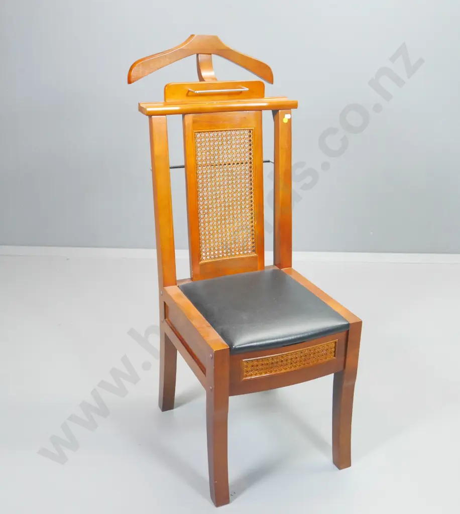 mahogany combination chair / valet stand with storage under lift-up seat, bergere cane back H1120 W420 D620 Image 1++