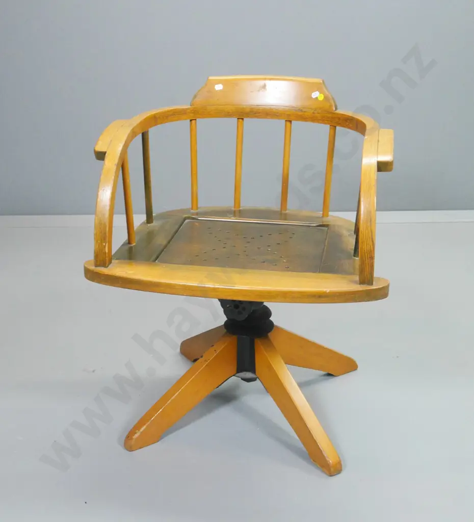 vintage oak & mixed timber swivel & tilt captain's style office chair w/loose cushion H740 W600 D480 Image 1++