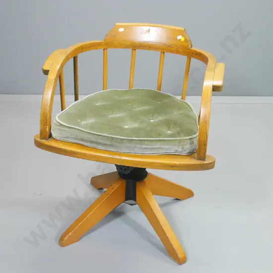 vintage oak & mixed timber swivel & tilt captain's style office chair w/loose cushion H740 W600 D480