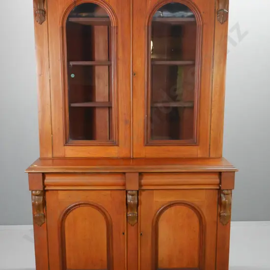 large Victorian walnut sideboard w/display top, carved corbels, some splitting, has borer in back H2220 W1380 D570
