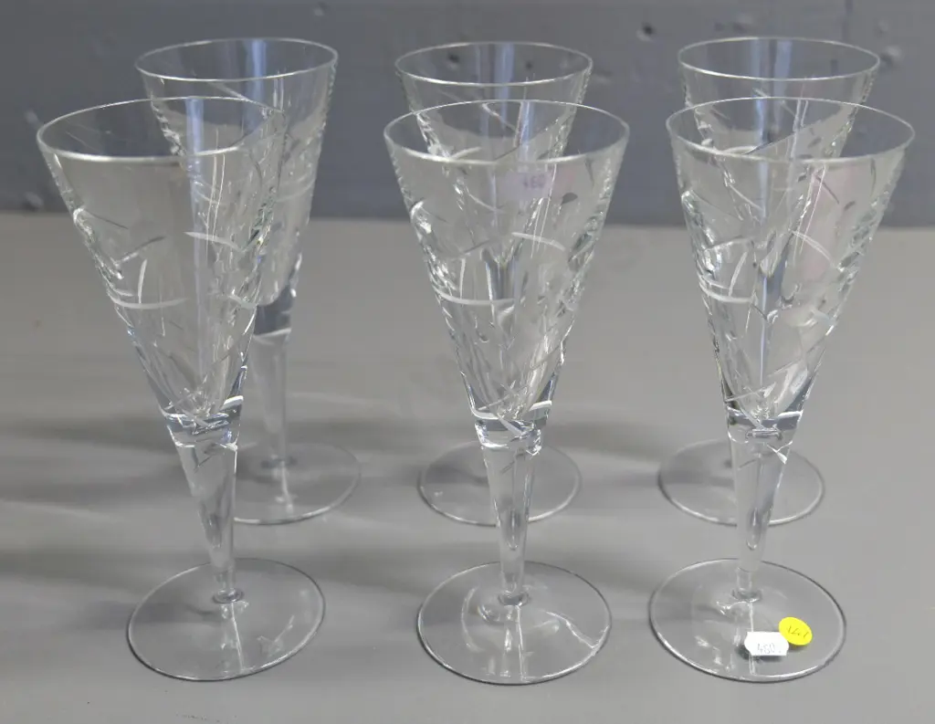 6 heavy Waterford cut crystal stemmed glasses H-210 Image 1++