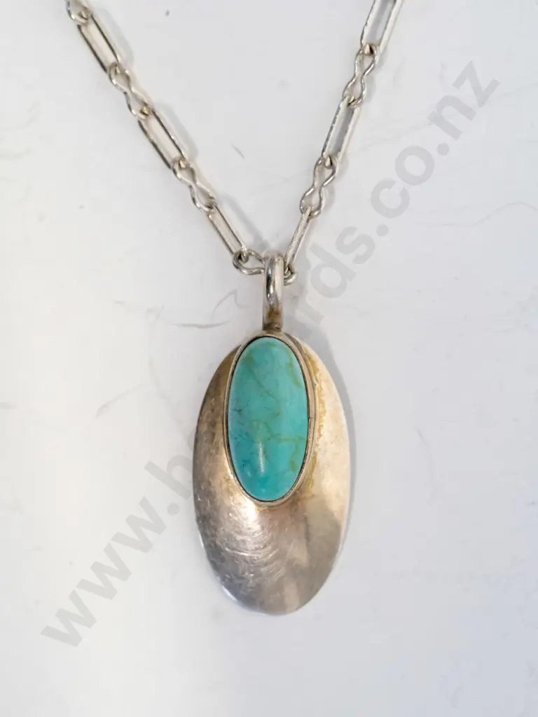 silver tourquoise necklace stamped sterling Image 1++