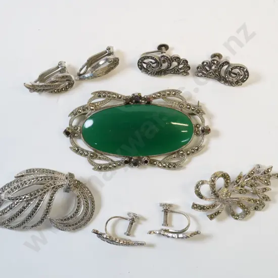 3 diamante brooches & 3 pairs of diamante earrings