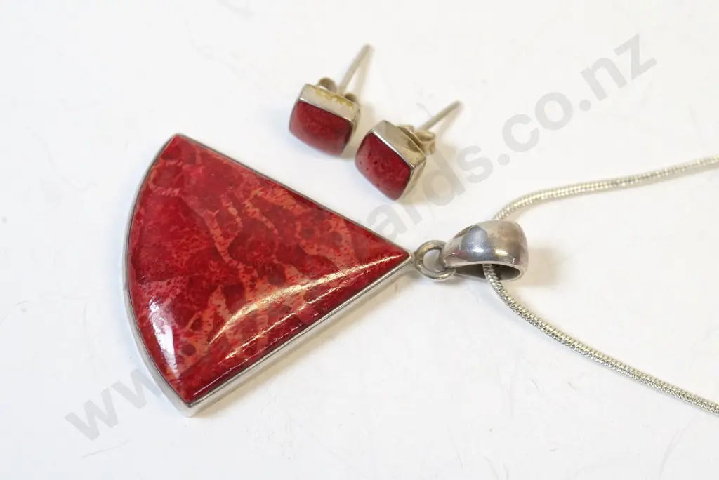 silver necklace & matching earrings stamped 925 Image 1++