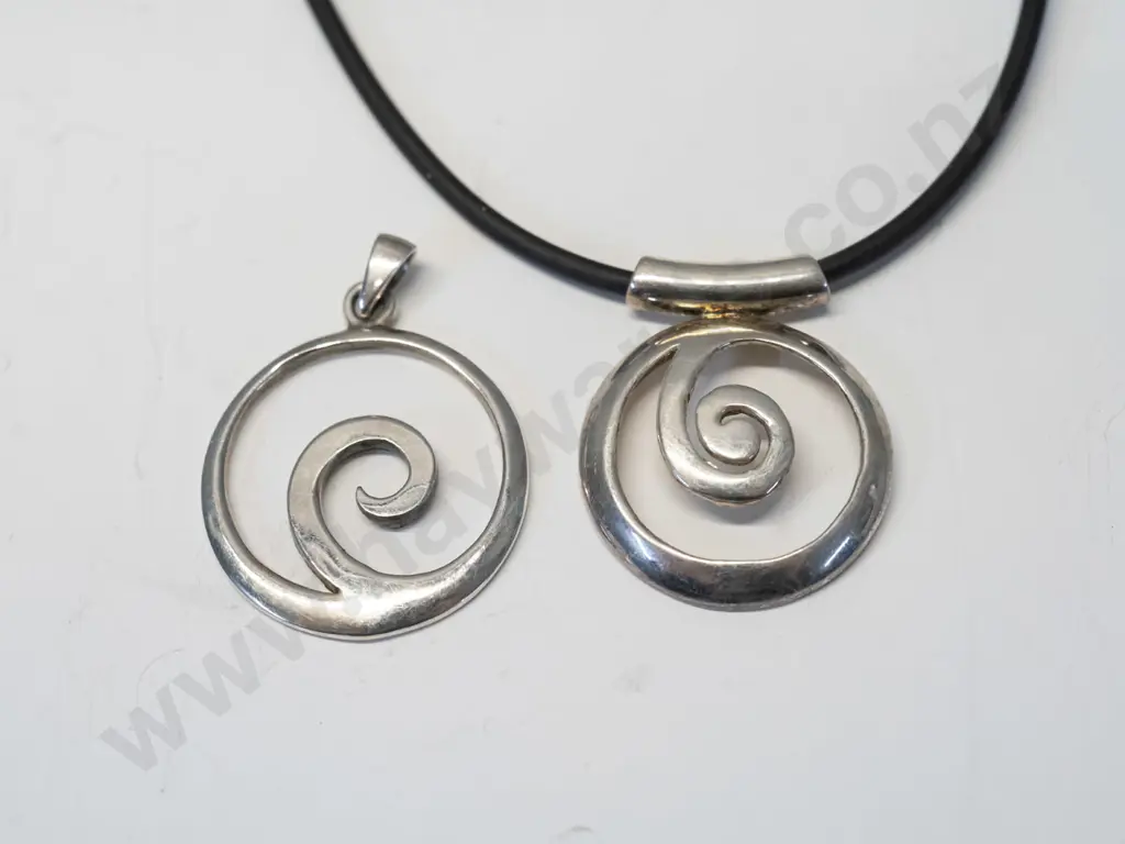 2 silver swirl necklace 1 on leather strand both stamped 925 Image 1++