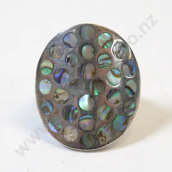 silver paua shell ring stamped 925