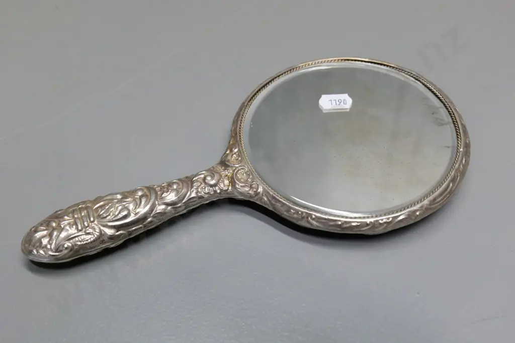 sterling silver backed dressing table hand mirror L-240 W-130 Image 1++