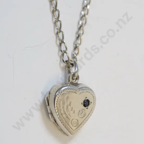 silver locket with sapphhire chain stamped 925