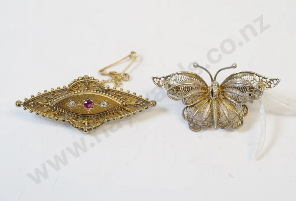 filigree butterfly brooch & bar style brooch Image 1++