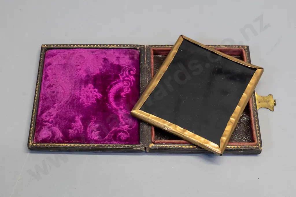 antique small hand-coloured ambrotype in embossed velvet lined case - case is H-95 W-85 Image 1++